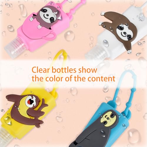 Refillable Travel Bottles Containers, 4 Pack Hand Sanitizer Travel Size Holder with Empty Silicone Clip-Filp Bottles, Leak Proof Portable Bottle for Liquid Soap, Lotion (Sloth) - color: sloth