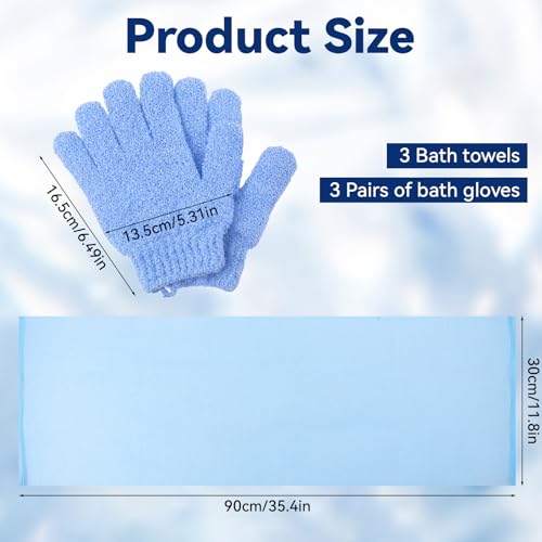 6 Pack African Net Sponge Exfoliating Glove Set, Including 3 Pcs Bath Sponge African Scrub Net Body Scrubber Back Scrubber and 3 Pairs Exfoliating Gloves as Stocking Stuffers for Adults