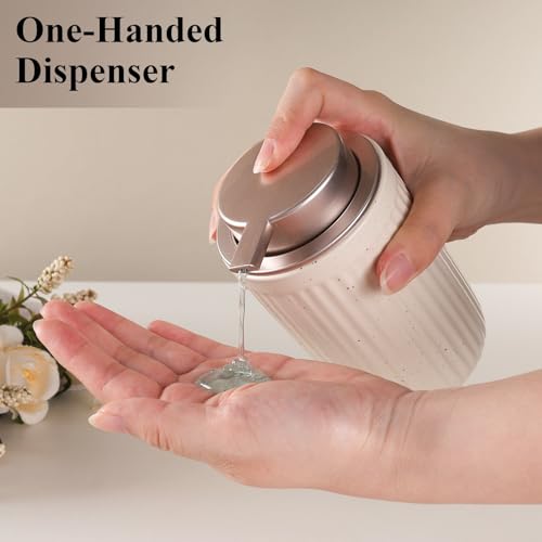BosilunLife Dish Hand Soap Dispenser - Liquid Pump Soap Dispenser for Bathroom Decro Aprcot 12oz Ceramic Kitchen Dish Dispenser with Rust-Proof Liquid Pump Modern Refillable Lotion Bottles - color: Aprcot Lotion Pump