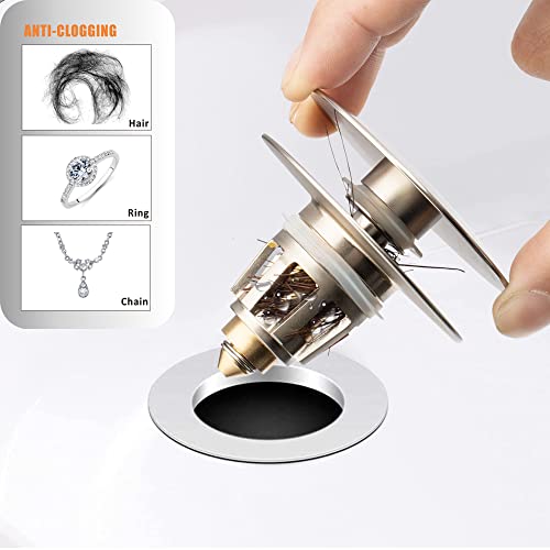 Artiwell Universal Bathroom Sink Drain Stopper, Fits Most Pop-Up Drains for Vessel Sink Lavatory Vanity, Sink Drain Strainer with Detachable Hair Catcher, Tested by Plumber in US (Brushed Nickel) - color: Brushed Nickel