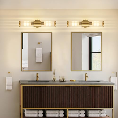 Gold Wall Sconce Bathroom Vanity Light Fixtures for Mirror, Modern Wall Light with Glass Rod Shade for Bathroom, Bedroom, Hallway, Living Room - Bulb Not Included - color: Gold-Glass Rod