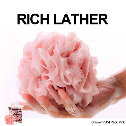 Loofah Sponge Bath Sponge for Women Men 4 Pack (Pink) - style: Pink