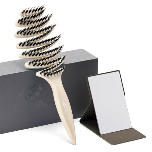 Wet Natural Boar Bristle Hair Brush for Fine Hair - A Great Gift | Smoothing Vented Detangling, Hair Texture, Gentle Scalp Feel, for Women and Men, Paddle, Frizz, Thin Hair, High Quality - color: Ivory