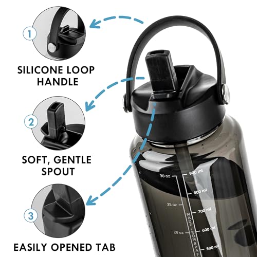OLDLEY 32oz Water Bottle with Straw, Leakproof Tritan Clear Bottle with Marked Bottle and Carry Handle, BPA-Free Wide Mouth Reusable Sports Bottle for Gym,Hiking, Camping,Travel, Workout,Black - color: Black