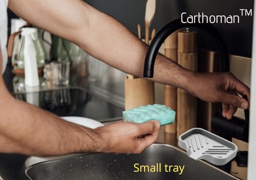 Silicone Soap Tray, Soap Dish with Drain Spout, Bathroom and Kitchen Sink Counter Organizer, Sponge Holder, Tray Perfect for Dispenser, Scrubber, Bottle, Cup on Sink, Tub or Counter - 2 Pack - color: White