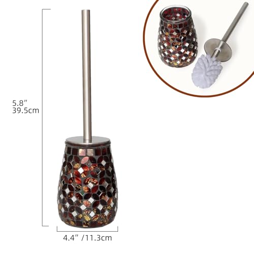 Handmade Mosaic Toilet Brush and Holder Set, Decorative Brown Glass Toilet Bowl Brush with Stainless Steel Handle, Luxury Bathroom Accessories Set, Mosaic Bathroom Decor, Weighted Base - color: Brown Mosaic