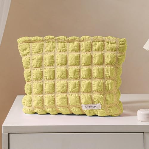 Bubble Cloud Makeup Bag - Large Capacity Travel Cosmetic Organizer | Puffy quilted design, smooth zipper, cute aesthetic makeup pouch, ideal for daily storage, travel, for women, girls - color: Yellow