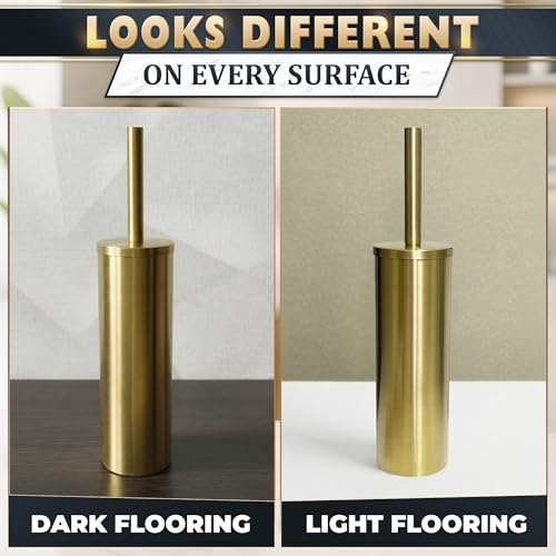Stainless Steel Toilet Brush and Holder Set, Splash Guard (Gold) | Toilet Bowl Brush and Holder, Removable Inner Bowl, Dense Bristles, Long Handle, Scratch Resistant, for Modern Bathrooms - color: Gold