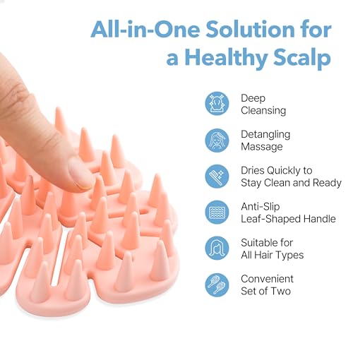 Sylune Scalp Massager Brush 2-Pack – Leaf-Grip Shampoo Scrubber for Deep Clean & Hair Care, Gentle for All Hair Types