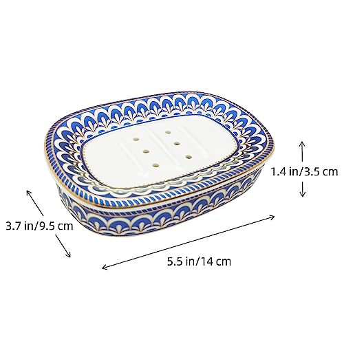 Self Draining Soap Dish, Double-Layer Bar Soap Tray, White Ceramic Soap Dish with Elegant Patterns (Style C) - color: Style C