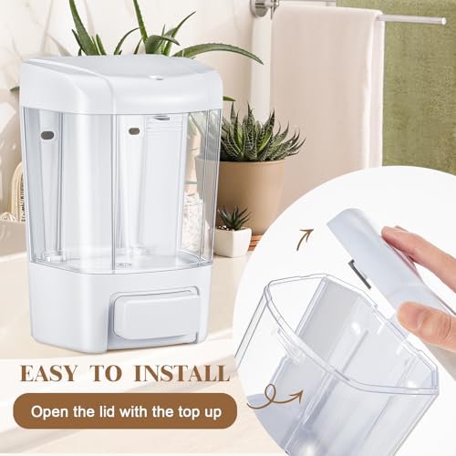Hushee 4 Pcs Plastic Wall Mounted Soap Dispenser Commercial Manual Soap Containers Wall Dispenser for Kitchen Shower Hotel Liquid Shampoo Gel Chamber(27 oz 800 ml,White) - color: White, size: 27 oz 800 ml