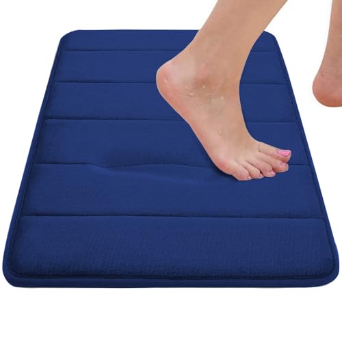 RUN HELIX Memory Foam Bath Mat Rug Set 3 Piece, Ultra Soft Non Slip and Absorbent Bathroom Rug, Machine Wash Dry, Comfortable, Thick Bath Rug Carpet for Bathroom Floor, Tub and Shower, Navy - color: Royal Blue-stripe