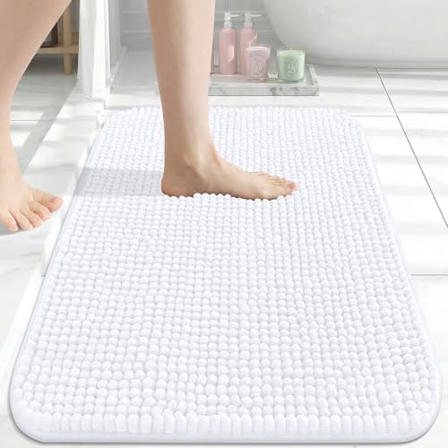 Arotive Bathroom Rugs 24" x 16", Ultra Soft Absorbent Chenille Bath Rugs, Rubber Backing, Machine Washable Bath Mats for Bathroom Floor, Tub and Shower, Home Decor Accessories, White - color: White, size: 24" X 16"