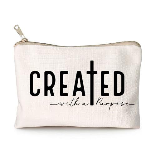 Created With a Purpose Women Makeup Bag Christian Decor Self Love Gift Toiletry Bag Religious Faith Cosmetic Pouch Linen Cotton Inspirational Multi-Purpose Bag Gift - color: Created with a Purpose