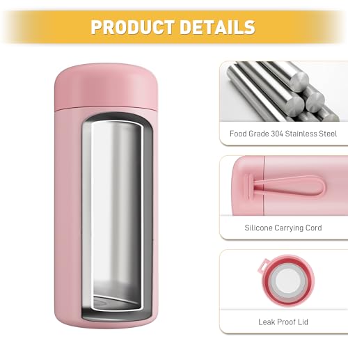 Exllena Small Water Bottle 10oz, Small Insulated Water Bottle for Hot&Cold Drinks, Water Bottle Purse with Carry Handle - 100% Leakproof Perfect for School, Travel...(Pink) - color: Pink, size: 10.1 Ounces