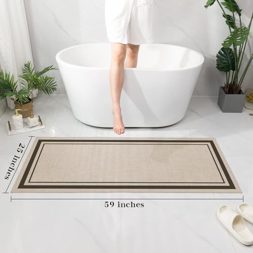 chakme Bathroom Rugs Mat 59x24, Ultra Thin Non Slip Bath Mat Large Quick Dry Absorbent Bath Mat for Bathroom Floor, (Light Beige, 59"x24") - color: Light Beige, size: Large (59" x 24")