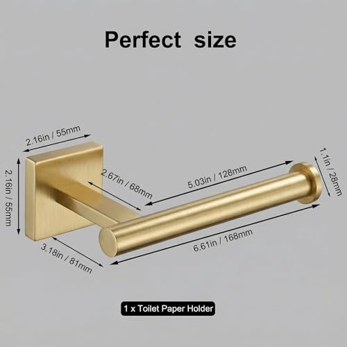 Brushed Gold Toilet Paper Holder Wall Mount, SUS304 Stainless Steel Bathroom Tissue Roll Holder, Champagne Gold Square Design, Fingerprint Resistant, Heavy Duty No-Wobble, Hardware Included - color: Brushed Gold