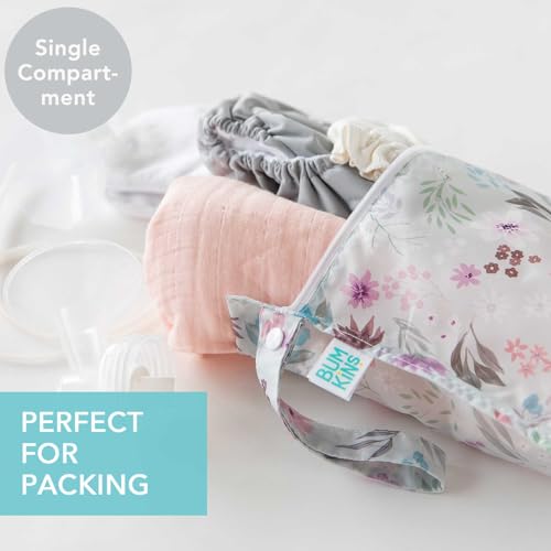 Bumkins Waterproof Wet Bag for Baby, Travel, Swim Suit, Cloth Diapers, Pump Parts, Pool, Beach, Gym Clothes, Toiletry, Hook to Stroller, Daycare, Zipper Reusable Wetdry Packing Pouch, Florals Gray - color: D2 Floral, style: Wet Bag