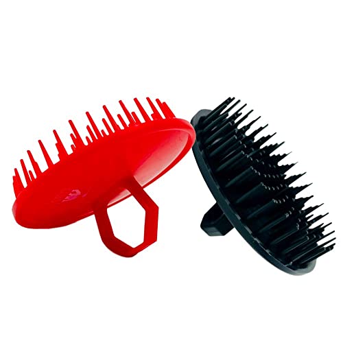 G.B.S Scalp Exfoliator 4 Pack - Shampoo Brush, Scalp Scrubber for Dandruff Removal, Massager & Hair Exfoliator - Red & Black - color: 2red/2black