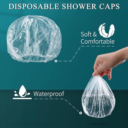 MORGLES 100 Pcs Disposable Shower Caps, Clear Large Shower Caps for Women Disposable, Plastic Hair Caps for Hair Treatment, Spa, Home & Travel Use,19.7" - size: 100 Count (Pack of 1)