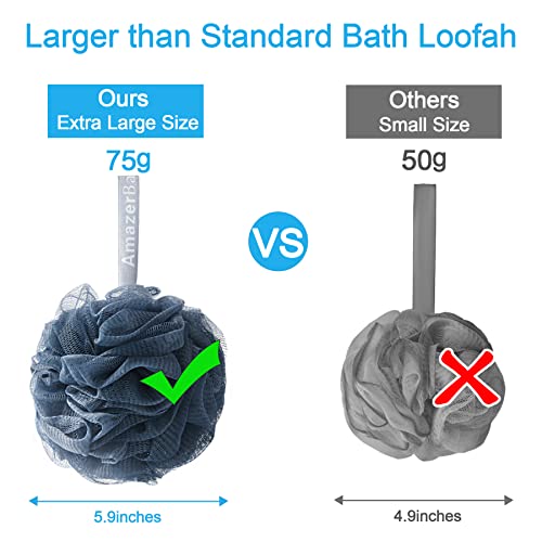 AmazerBath Loofah Sponge 75g/Piece, Exfoliating Bath Sponge Body Scrubber - Loofa Set of 4 Grey Blue-Pink-Grey-White (Large) - style: Pink-White