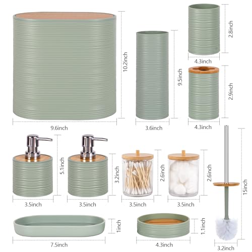 Bathroom Accessory Set,10 PCS LightGreen Bathroom Set with Trash Can,Toothbrush Holder,Soap Dispenser,Toothbrush Cup,Vanity Tray,Soap Dish,Toilet Brush,Qtip Holders - color: Lightgreen
