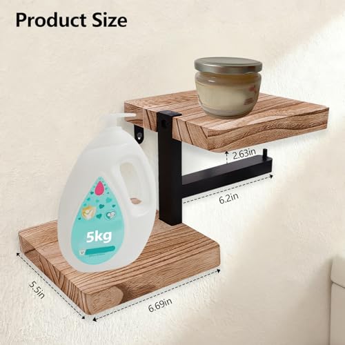 Wood Toilet Paper Holder with Shelf, Wall Mount Paper Roll Holder with Double Shelves, Farmhouse Wooden Bathroom Accessories, Home Apartment Washroom Restroom Decor Essentials (Walnut)