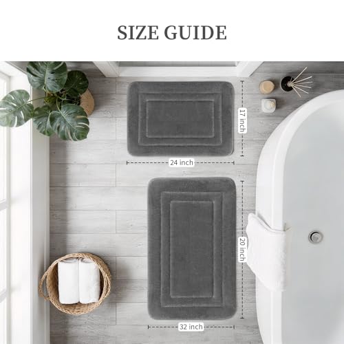 YIHOUSE Bathroom Rugs Sets 2 Piece, Towel-Like Soft Absorbent Thick High Density Memory Foam Bath Mat Set, Non-Slip Machine Washable Bath Rugs for Bathroom, Tub & Shower (32"x20"+24"x17", Dark Grey) - color: Dark Grey, size: 1'8" x 2'8" (17"x24"+20"x32")