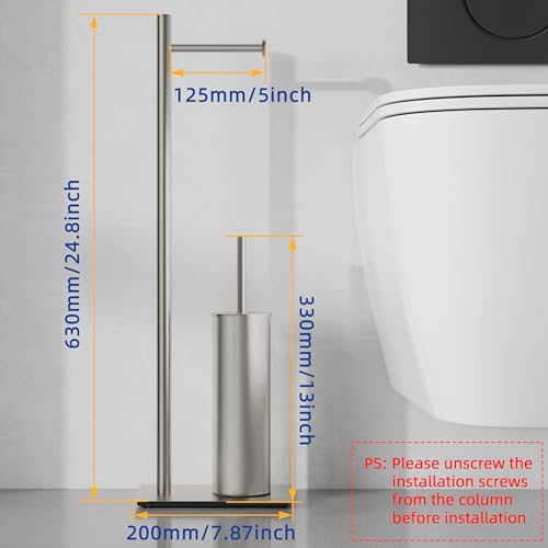 RUACQ Toilet Paper Holder Stand with Toilet Brush and Holder Set, 304 Stainless Steel Bathroom Toilet Tissue Paper Roll Holder Free Standing, Weighted Base, Heavy Duty (Brushed Nickel) - color: Brushed Nickel, size: Free standing