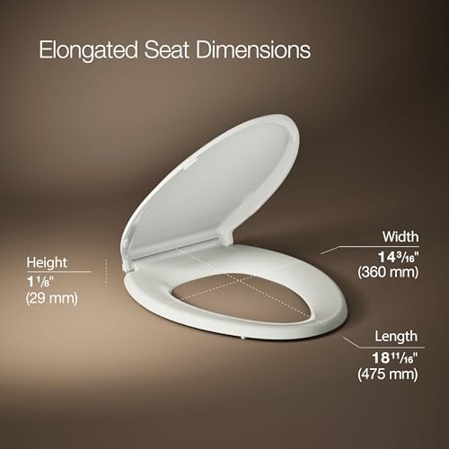 KOHLER 4636-RL-NY Cachet ReadyLatch Elongated Toilet Seat Slow Close, Soft Close Toilet Seat Quiet Lid, Contoured Grip-Tight Bumpers Installation Hardware, Apartment Essentials, Dune - color: Dune, size: Elongated
