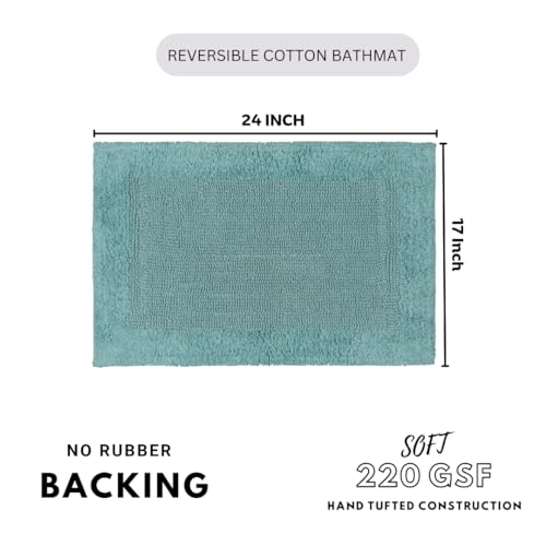 Savi Home 100% Cotton Bath Mat Rug 17x24 – Soft Plush & Highly Absorbent, Reversible Bathroom Step-Out Mat for Shower & Tub, Heavy Weight – Aqua Green - color: Green, size: 1'5" x 2' (Rectangular)