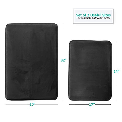 Clara Clark 2 Piece Bathroom Rugs Bath Mat Set, Velvet Memory Foam Bath Mats for Bathroom - Non-Slip, PVC Backing Bath Rugs, Washable - Dries Quickly, Black - color: Black, style: 17 x 24 + 20 x 32