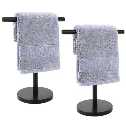 Hand Towel Holder Stand, Freestanding Bathroom Towel Rack, Black, 2 Pack | Weighted Stainless Steel Base Helps Prevent Tipping While The Open T-Shape Keeps Towels Dry on Bathroom Countertops - color: Black-2 Pack