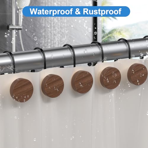 Shower Curtain Hooks, Decorative Shower Curtain Rings for Shower Curtain, Imitation Wood Grain Resin Shower Curtain Hangers, 12PCS Waterptoof Shower Hooks for Bathroom, Bedroom, Plant Hanger (Black) - color: Black