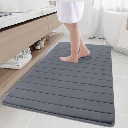 Buganda Memory Foam Bath Mat, 59" x 34", Ultra Soft Bathroom Rugs, Water Absorbent and Machine Washable Bath Rug Runner for Bathroom, Shower, and Tub, Dark Grey - color: Dark Grey, size: 59" X 34"