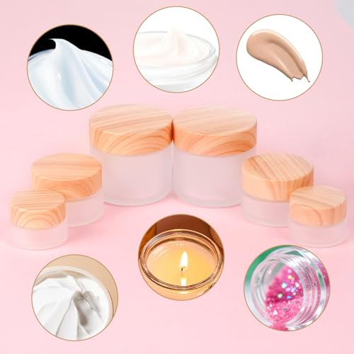 6Pcs Glass Lotion Cream Container with Lid Refillable Empty Sample Cosmetic Jar for Makeup Scrub Cream Toiletries Home Travel (5ml) - color: Clear, size: 5ml