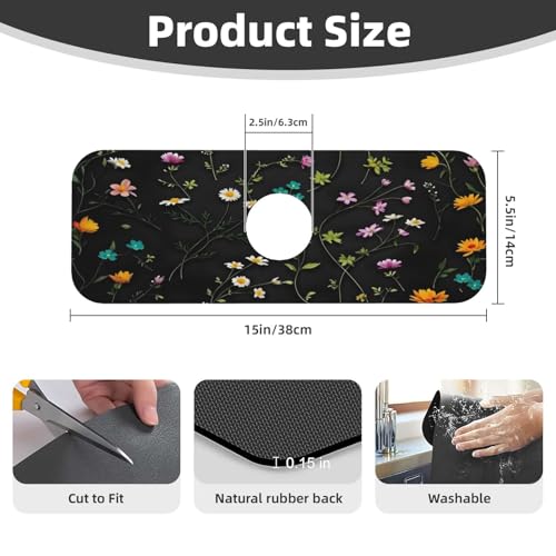Flower Branch Pattern Design Cute Kitchen sink faucet pad, strong water absorption, anti slip, easy to clean, very suitable for splash and drip prevention, suitable for kitchens and bathrooms - color: Flower Branch Pattern Design Cute