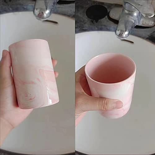Marble ceramic mug, creative toothbrush holder, simple drinking cup. (Pink) - color: Pink
