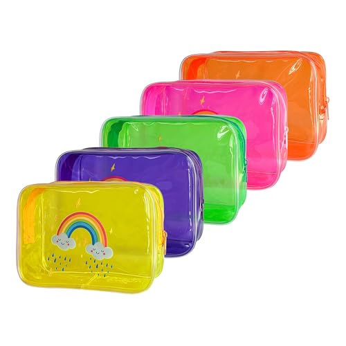 Neon TSA Approved Clear Toiletry Pouch, 7"x2.3"x4.7" Size, PVC Travel Makeup Bags for Toiletries, Transparent Cosmetic Bag for Women and Men Small (Rainbow Pattern+5 set) - color: Rainbow Pattern+5 set
