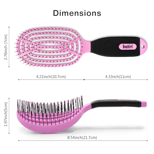 NuWay® DoubleC® Detangling Hair Brush – The Original Home Scalp-Care Brush – Patented Double Curved Scalp Care Hairbrush for Gentle Detangling, Volume Styling & Wet or Dry Hair (Rose Pink) - color: Rose Pink