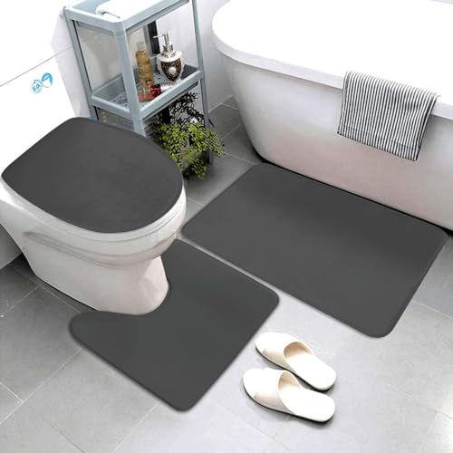 Bathroom Rugs Set 3 Piece Simple Stylish Chic Dark Gray Bath Rug Mat Set, Non Slip Absorbent Bathroom Decor Mat, Toilet Lid Cover & U Shaped Contour Rug - color: Dark Gray, size: 1'8" x 2'6" (Rectangular)