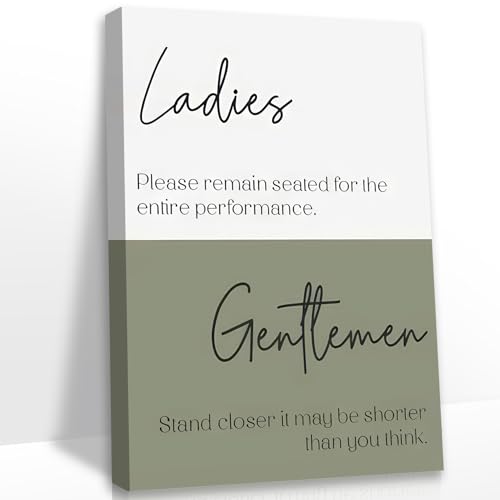 HDXUFJQ Funny Canvas Wall Art - White and Green Toilet Room Humor Wall Decor - Amusing Farmhouse Bathroom Sign - Picture Print - Ladies and Gentlemen - Ready to Hang (12"x16") - color: Wrapped Canvas Bathroom Sign, size: 16"L x 12"W