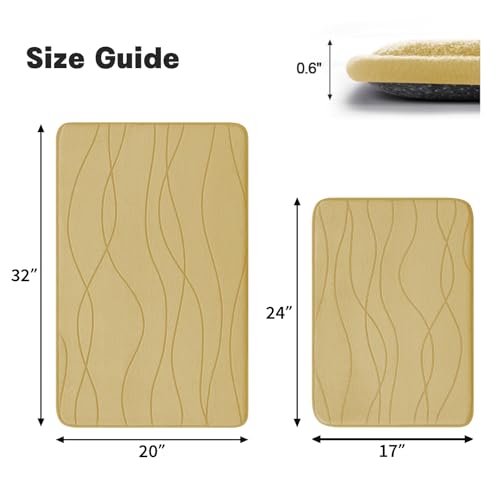 YIHOUSE Bathroom Rugs Set 2 Piece, Memory Foam Bath Mat Beige | 17x24& 20x32, Ultra Soft, Absorbent, Non-Slip, Machine Washable, for Bathroom, Sink and Toilet - color: Beige, size: 2'8" x 1'8" (Rectangular)