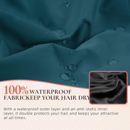 Extra Large Shower Cap for Women, Reusable Waterproof Shower Bonnet with Satin Lining, Double Layer Washable Bath Hair Cap for Braids, Locs, Long Thick Curly Hair, Natural Hair(Big Blue Zircon) - color: Blue Zircon