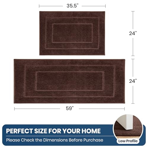PURRUGS Machine Washable Kitchen Rug Set [2 PCS] (24" x 35.5"+ 24" x 59"), Non-Slip/Skid Kitchen Runner Rugs & Floor Mats, Super Absorbent Soft Standing Mats for Kitchen, Laundry & Sink, Brown - color: Brown, size: 24" X 35.5"+ 24" X 59"
