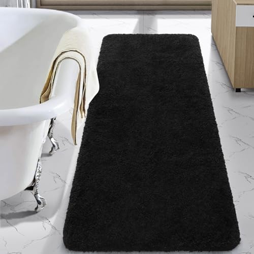 LOCHAS Bathroom Rug Runner 24x70 Inch, Soft Thick Absorbent Microfiber Bath Rugs for Bathroom, Machine Washable, Shaggy Plush Non Slip Bath Mat for Tub, Shower Floor, Quick Dry Mats, Black - color: Black, size: 70x24 inch (Rectangular)