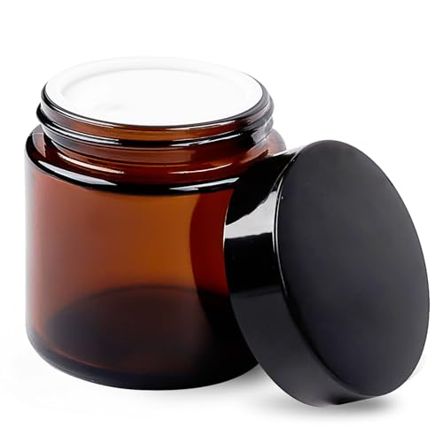 4 Oz Glass Jars with Lids, 12 Pack Thick Amber Glass Jar with Inner Lid and Black Lid, Leakproof Round Airtight Empty Cosmetic Containers for Lotion Cream Body Butter and Candle Making