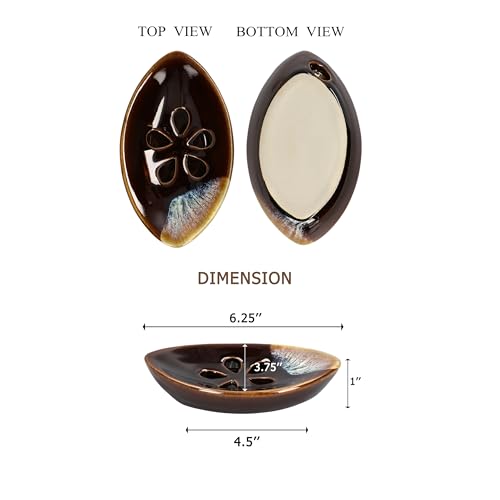 Ceramic Soap Dish with Self Draining Tray for Bar Soap, Bathroom, Kitchen (Brown No.3) - color: Brown No.3