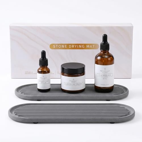 2PCS Water Absorbing Stone Tray, Fast Drying Diatomite Stone Sink Tray for Bathroom Sink & Kitchen Counter Faucet Organizer, Soap Dish Dispenser Vanity Organizer,Light Gray-11.8"x4" - color: Light Gray-2p