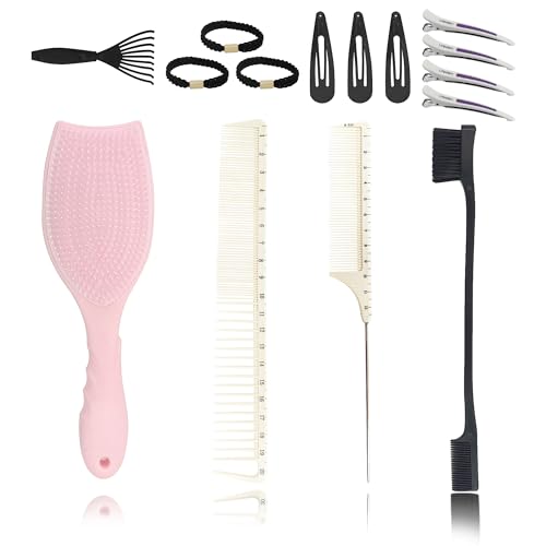 Hair Brush Set, Professional Styling Tools with Combs and Accessories, Pink, Gift Box Included (Pink Brush+Black Brush) - color: Pink Brush+Black Brush